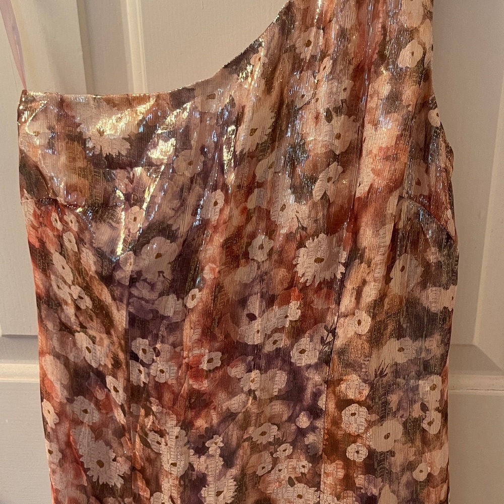 New Club Monaco Metallic Floral One-Shoulder Dress Size 0 - Picture 2 of 6